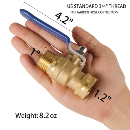 BILAL Heavy Duty Garden Hose Shut Off Valve with Long Handle, High Flow Hose Ball Valve 3/4" GHT Brass Water Valve Shutoff Tool with Rubber Washers, Garden Hose Connector Adapter Fittings (2 Pack)
