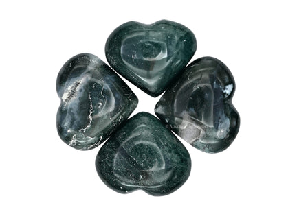 Moss Agate Crystal Heart Palm Stone - Pocket Massage Worry Stone for Natural Body Chakra Balancing, Reiki Healing and Crystal Grid