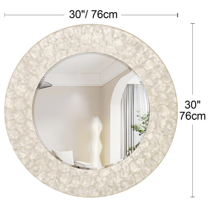 Autdot Capiz Shell Round Mirror, 30'' Coastal Mirror with Natural Capiz Seashell Frame, Decorative Circle Wall Mirrors for Living Room Mantel Bathroom Entryway