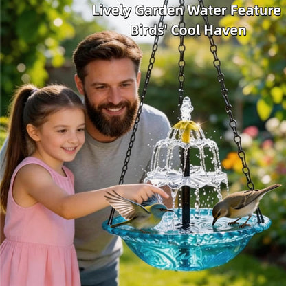 2026 New Solar Cascade Hanging Bird Bath Fountain – Outdoor Bowl Bird Bath with Solar Pump, Large Hanging Fountain for Hummingbirds, Gardens, Patio & Backyard (Blue)