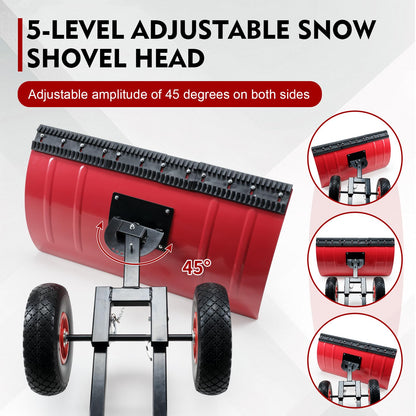 ONECHOI Snow Shovel with Wheels, 29X16.5inch Angled Steel Blade，Heavy-Duty Snow Shovel Pusher and Plow with Height Adjustable Handle for Driveway and Efficient Snow Removal (29 Inch X16.5 Inch)