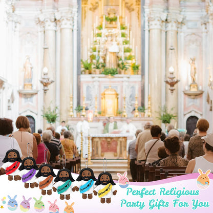 HyDren 12 Pcs Christian Jesus Stuffed Dolls Bulk 4" Loves You Jesus Plush Toy Religious Gifts for Church Members Sunday School Baptism Party Favors(Black Color)
