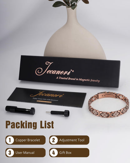 Jecanori Copper Magnetic Bracelet for Women with 3500 Gauss Magnets,Flower Copper Bracelet,Premium Fold-Over Clasp