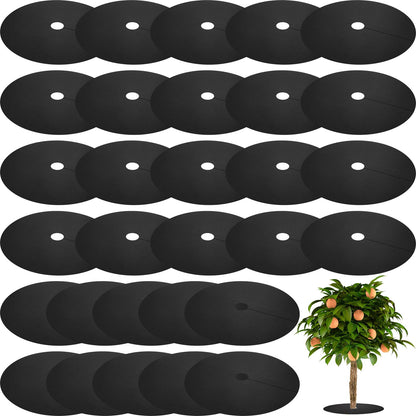 Macarrie 30 Pieces Weed Barrier Mats Non Woven Tree Mulch Ring Thickened Tree Protectors Mat Black Mulch Reusable Rings Landscaping Plant Cover Round Anti Grass Gardening Fabric Cover(16.5 Inch)