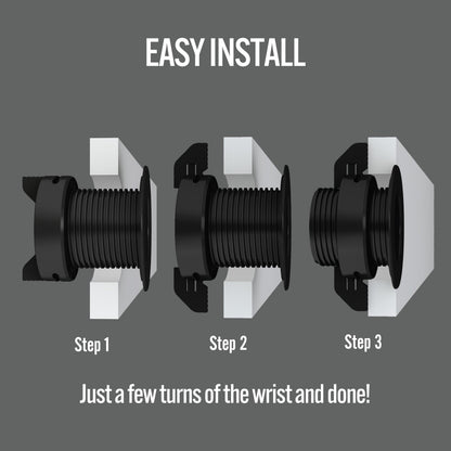 2PK Black Patented: Only Cable, Wire, Cord Management, Tool-Free Self-Securing/Locking Grommet with Cap Slider, for Walls, Ceilings, Desks - Used for All Surfaces 3/8" to 1" Thick, Made in USA