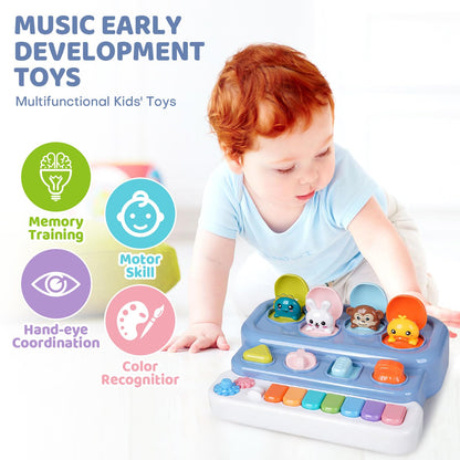 LESSETI Interactive Pop Up Music Piano Toy with Music & Lights, Montessori Animal Cause and Effect Toys, STEM Learning Educational Baby Toy for Toddlers 1-3 Years Old, Gift for Infants 6-12 Months