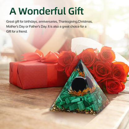 Hopeseed Orgone Pyramid for Positive Energy, Orgonite Natural Malachite&Obsidian Healing Crystals Pyramid for Reduce Stress Chakra Reiki Healing Meditation Cleanses the Mind and Boosts Confidence