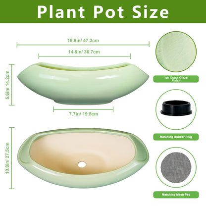Teagas Ceramic Bonsai Pots - Large Succulent Planter 18 Inch Plant Pot Indoor Succulent Pot with Drainage Hole Outdoor Planter Bonsai Tree Pot for House Home Garden Decor Green