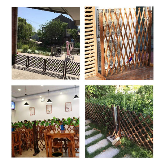 MYOYAY 2PCS Expandable Instant Fence Retractable Wooden Fence Wooden Pet Gate Freestanding Wood Plant Screen Fence Partition Wood Garden Trellis for Home Yard Garden Indoor Outdoor Decor
