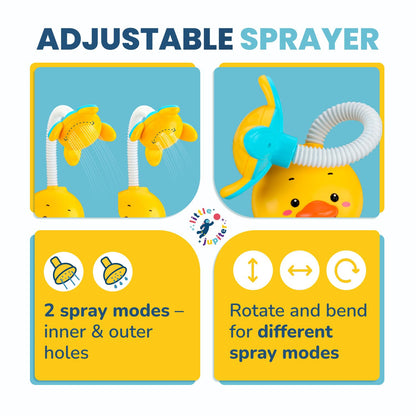 Yellow Duck Water Spray Suction Cup Toddler Bath Toy for Boys and Girls - 18+ Months and Up - Features Waterproof Recycling Water Pump with Multi-Spray Modes for Bathtime Water Play in Bathtub
