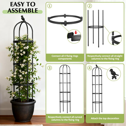 Garden Obelisk Trellis for Climbing Plants Outdoor, 6.2 FT Tomato Cage, Rose, Flowers, Grape, Pea, Cucumber Trellis, Rustproof Plastic Coated Metal Plant Support Trellis for Potted Plants (2 Pack)