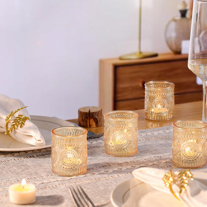 MATAHUM 12 Pcs Gold Votive Candle Holder, Glass Tealight Candle Holders for Wedding Table Centerpiece, Home Decor, Birdal Shower, Party