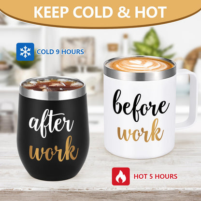 Gtmileo Before Work After Work Gifts Set, Christmas Work Office Gifts for Coworkers Employees Men Boss Manger Leader Male Friends, 12oz Insulated Coffee Mug and Wine Tumbler Set (Black&White)