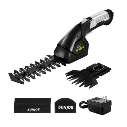 Sun Joe HJ604C Cordless Grass Shears and Hedge Trimmer, 2-in-1 Handheld Shrub Trimmer, 7.2V Lithium-Ion Battery, 1250 RPM Steel Blades, Charger Included