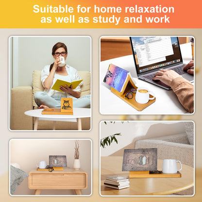 Eadvreit Book Stand, Wooden Triangle Book Holder, Book Rest with Cup Holder, Small Bookshelf Suitable for Reading or Desktop Decoration, Coffee and Book Lovers Gifts