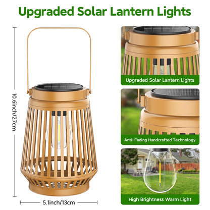 Solar Lanterns Outdoor Waterproof Brighter Up to 12 Hrs Outdoor Hanging Solar Lights, Retro Metal Outside Lanterns Auto On/Off, Solar Powered Lanterns Lighting LED for Garden Patio Yard Decor 2 Pack