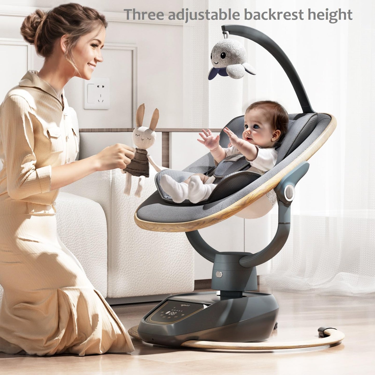 Trimigo Baby Swing for Infant to Toddler, 180° Adjustable 3D Electric Baby Swing, Remote,5-Modes,4-Speed,3-Seat Height, 8 Melody, Newborn Swing,Infant Swing for Babies 0-12 Month (Girl and Boy)