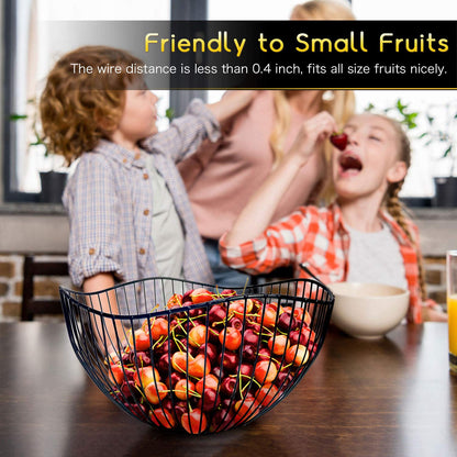 DMAR Wire Fruit Basket for Kitchen Counter with Wave Design. Black Fruit Bowl for Fruits & Veggies
