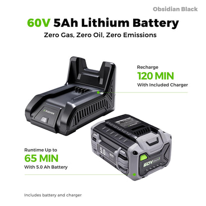 NovorikX 60V 5Ah Self-Propelled Electric Cordless Lawn Mower with 5.0Ah Battery 21-Inch, Brushless Mower for Large Yards, LED Headlight, Rapid Charger 3-in-1 Versatility Obsidian Series