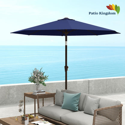 Patio Kingdom 9FT Patio Umbrella with Fiberglass Ribs, Outdoor Market Table Umbrella with Crank and Tilt, UV Resistant Waterproof Canopy for Patio, Garden, Deck, Pool, Navy Blue