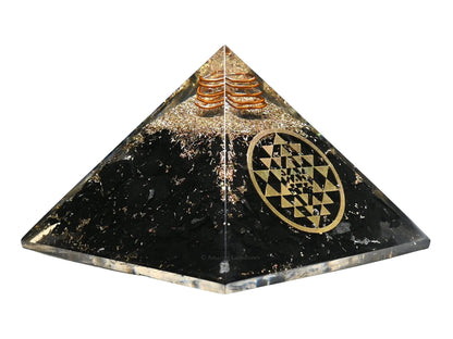 Amazing Gemstone Large Orgone Pyramid | Black Tourmaline Pyramid Crystal | Sri Yantra Orgonite Pyramid | Organ Pyramids Positive Energy Healing