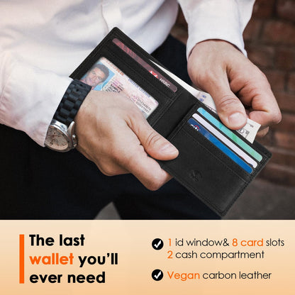 RUNBOX Wallet for Men Slim Leather Bifold RFID Blocking Minimalist Front Pocket Design with Gift Box