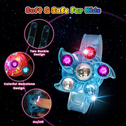 LovesTown 32PCS LED Light up Fidget Spinner Bracelets, 6 Styles Light up Party Favors Bulk Glow in the Dark Party Supplies for Kids Treasure Box Toys Classroom Prizes