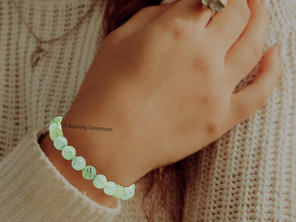 Amazing Gemstone Crystal Bracelet for Women Men's Gifts - Protection Healing Crystal Bracelet - 8mm Gemstone Beaded Stretchable Bracelet Pulseras Para Hombres Mujer Stocking Stuffers Mothers Day Gift (Prehnite)