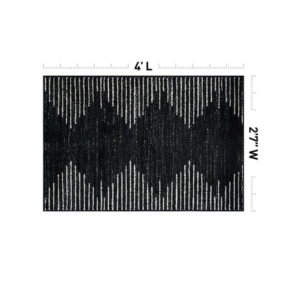 Rugshop Bohemian Stripe Stain Resistant High Traffic Living Room Kitchen Bedroom Dining Home Office Area Rug 2'7" x 4' Black