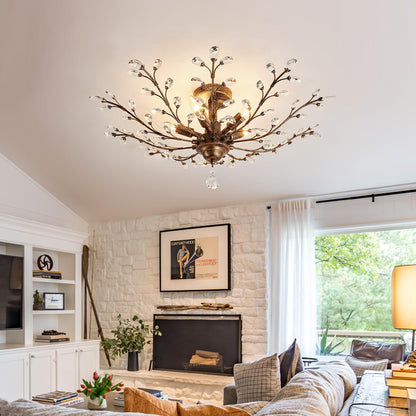 CVKASH 5 - Light Vintage Crystal Chandelier Modern Bronze Branche Ceiling Light Fixture Farmhouse for Kitchen Dining Room Living Room Bedroom Hallway Foyer