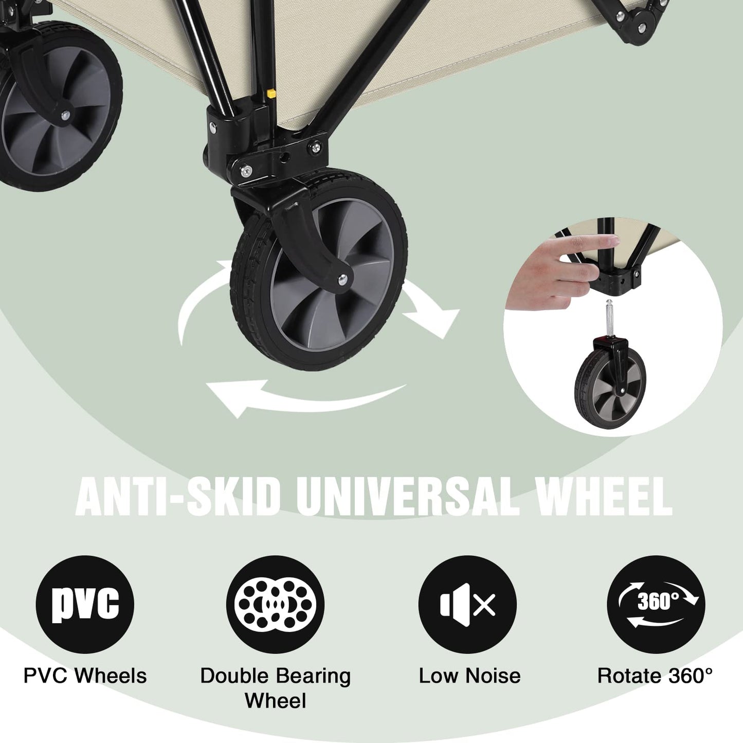 HAUSHOF Heavy Duty Collapsible Wagon, Folding Outdoor Utility Wagon, Camping Garden Beach Cart with Universal Quick Release Wheels, Adjustable Handle, 2 Cup Holders, 176 lbs Load Capacity, Green