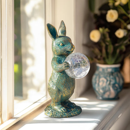 zuzuzen Solar Rabbit Statue with LED Lights, Outdoor Garden Decor, Bunny Figurine for Patio Yard, Lawn Ornament, Easter & Housewarming Gift