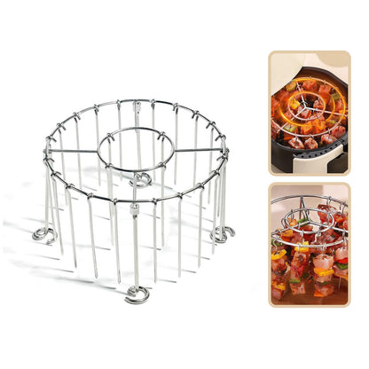 2025 New Air Fryer Grill Skewer Rack, Stainless Steel BBQ Kabob Set, 30 Vertical Meat Skewers with Round Hanging (1)