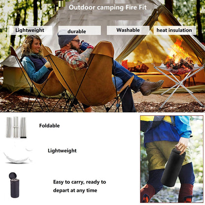 22 Inch Portable Outdoor Fire Pit with Carrying Bag,Foldable Stainless Steel Mesh Fireplace Wood Burning Collapsible Fireplace for Camping Outdoor Hiking BBQ Picnic