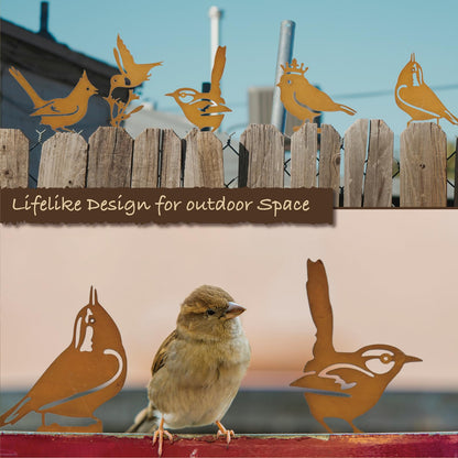 MORYSPEX 5PCS Rusty Metal Bird Silhouette Statues - Rustic Outdoor Decor for Garden, Fence and Yard Art, Lifelike Metal Birds Yard Decorations Fence Ornaments Yard Art Bird Lovers Gift Ideas