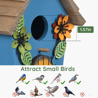 handrong Bird Houses for Outside,Wooden Blue Birdhouse,Decorative Birdhouses for Outdoors,Hanging Bird Houses,Bird Box Nest,Humming Bird House for Outside,Bird Gifts for Bird Lovers