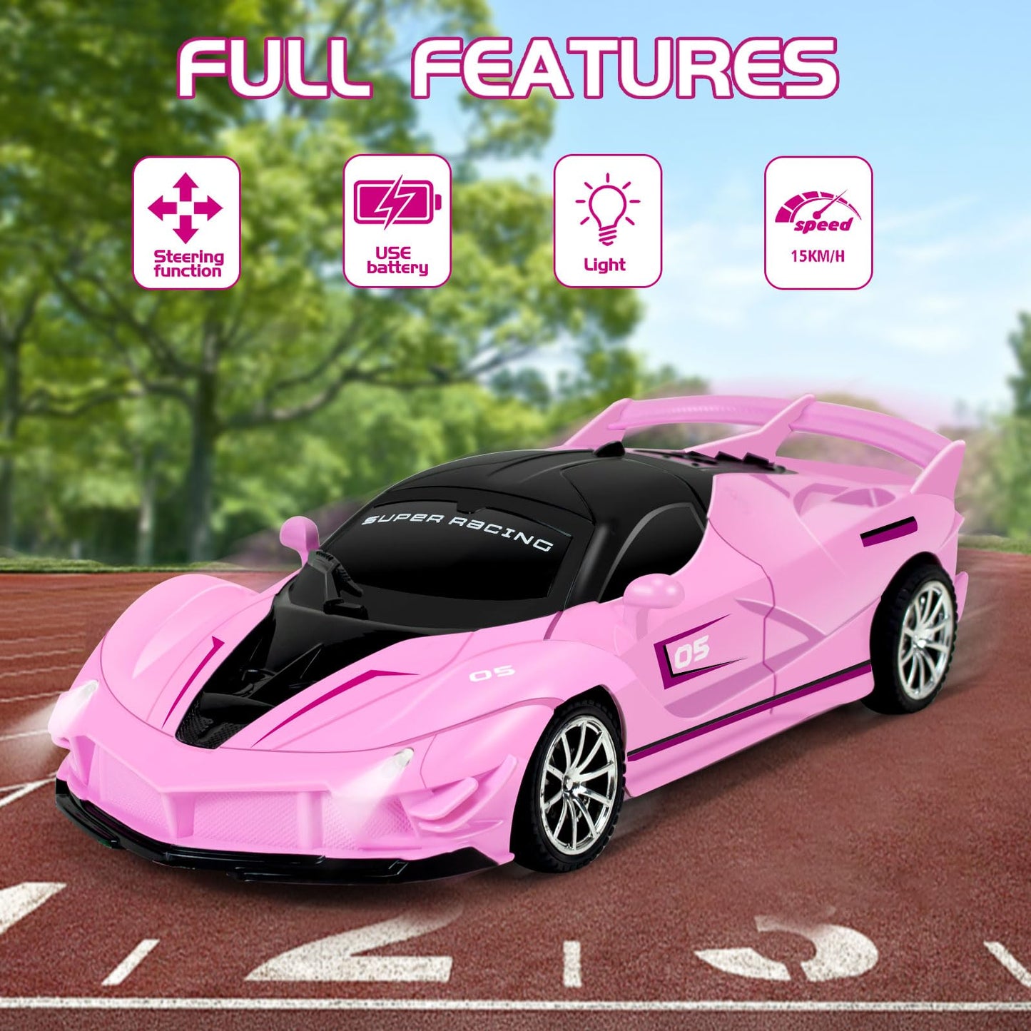 Bloolilies Remote Control Car for Girls, 1:18 Scale Hobby Rc Cars Toys for Kids Toddlers Age 3 4 5 6 7 8-12 Year Old- Model Sports Racing Car with Headlights Birthday Gift, Pink