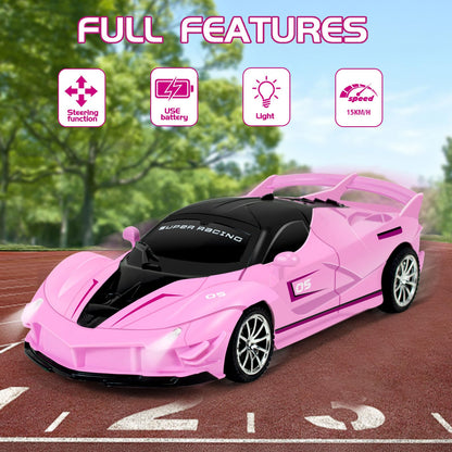 Bloolilies Remote Control Car for Girls, 1:18 Scale Hobby Rc Cars Toys for Kids Toddlers Age 3 4 5 6 7 8-12 Year Old- Model Sports Racing Car with Headlights Birthday Gift, Pink