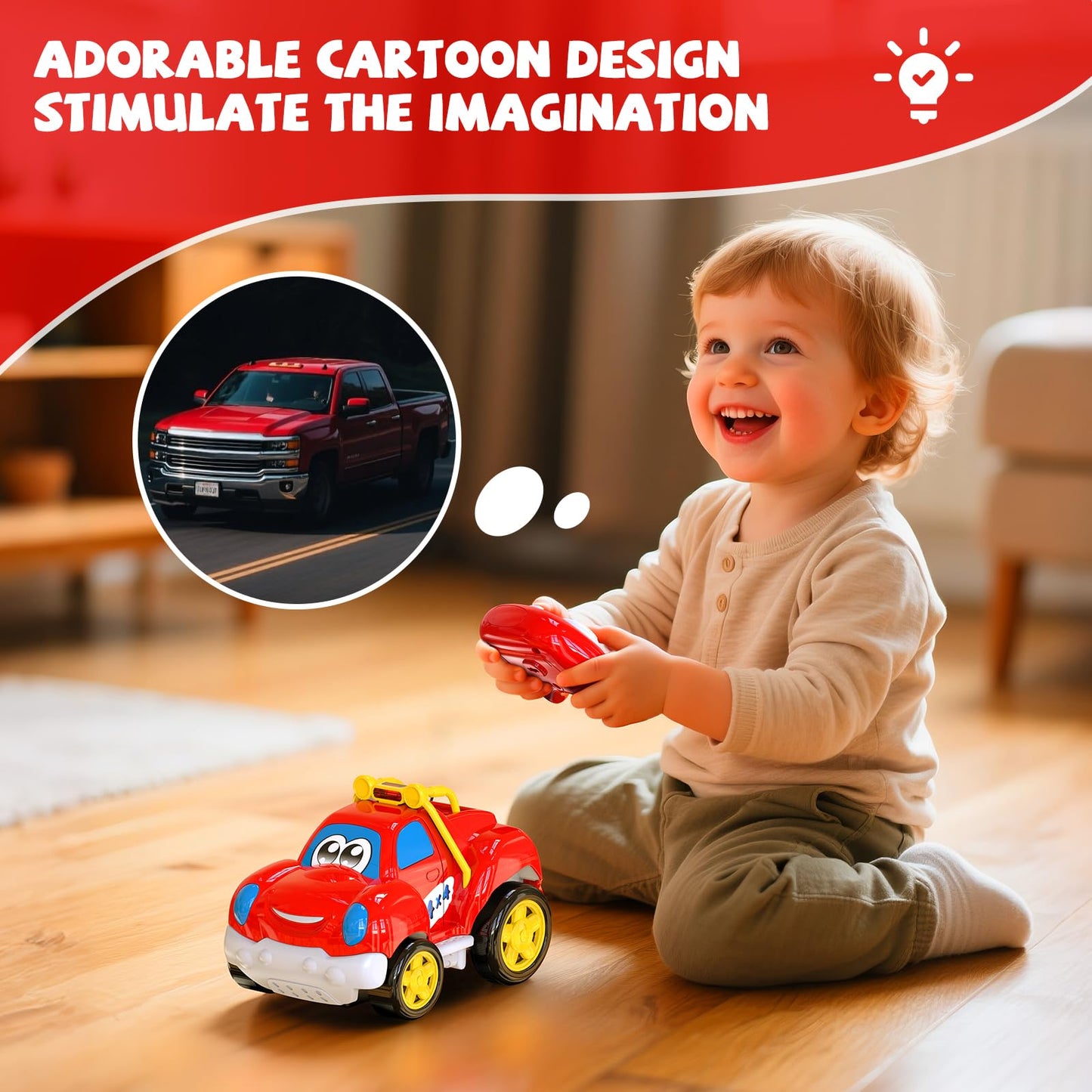AEROQUEST Toddler Remote Control Car Pickup Truck Toy for Kid Cartoon RC Vehicle for Toddlers 1-3 Durable Construction for Boys & Girls