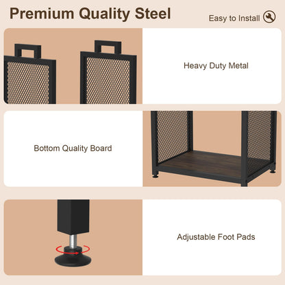 VyGrow Firewood Rack for Indoor, Heavy Duty Fire Wood Racks Holder, 17.32" Metal Wood Storage Log Holder with Leather Carrier, Small Firewood Stand for Fireplace Patio Deck, Black