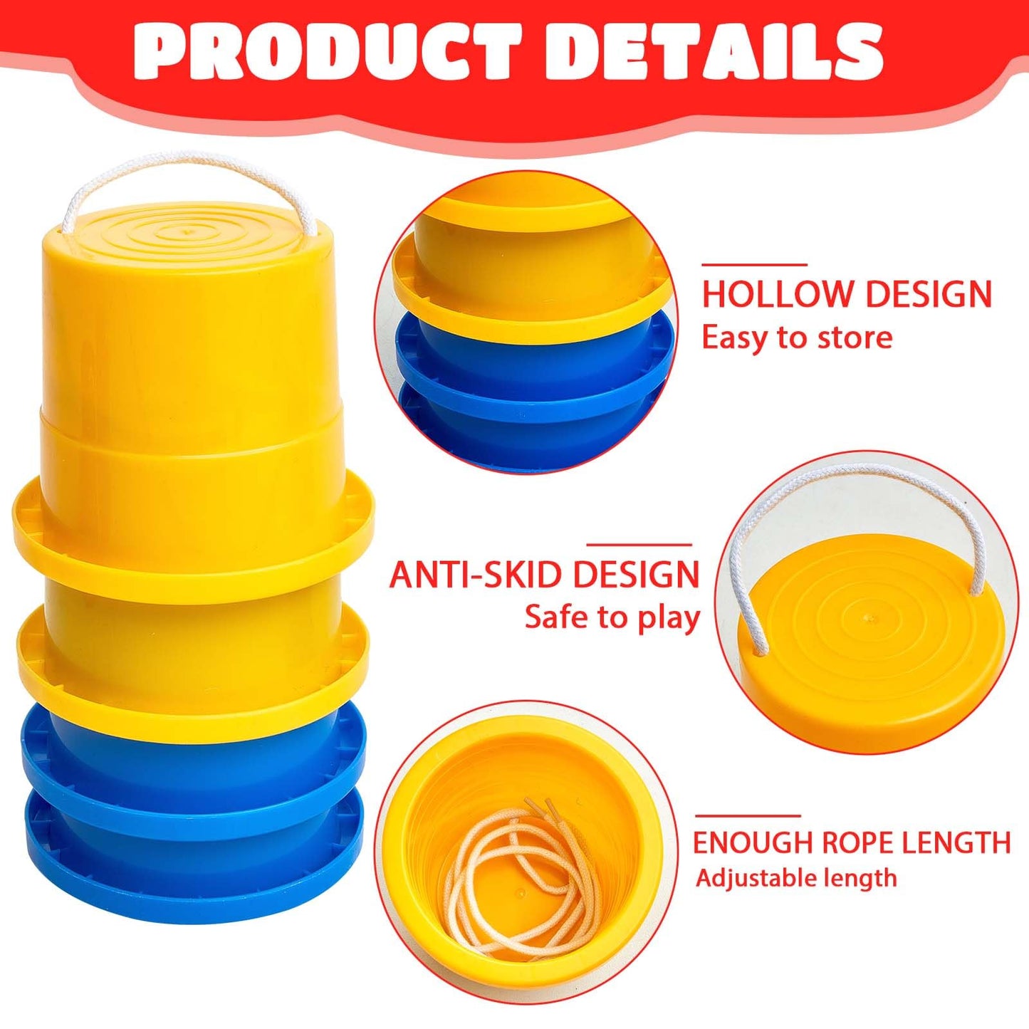 8 Pair Balancing Stilts for Kids and 1 Hopscotch Ring Game Set Thickened Walking Bucket with Adjustable Rope Hop Scotch Kid Balance Coordination Toy Indoor Outdoor Birthday Playground Game Party Favor