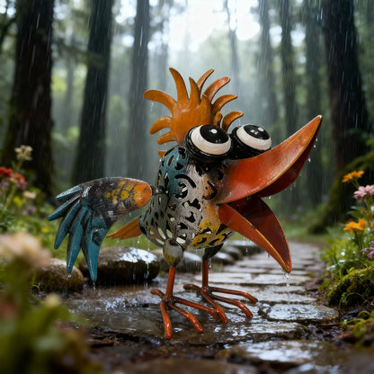 Art Deco Metal Rooster Garden Statue, Weatherproof Outdoor Indoor Decor - Painted Metal Sculpture with Hollow Design, Unique Gift for Housewarming Mother's Day Garden Enthusiasts Yard Housewarming