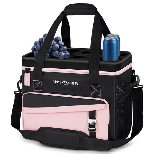 INSMEER Soft Cooler Bag with Hard Shell & 4 Cup Holders, 55 Cans 40L Collapsible Soft Sided Cooler, 100% Leakproof Insulated Cooler Bag Portable for Beach Travel Camping Picnic