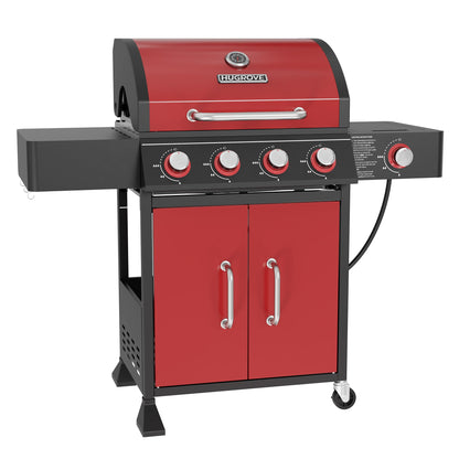 HUGROVE 4 Burner Propane Gas Grill with Side Burner, 601 Sq. In. Cooking Area with Warming Rack 51,000 BTU BBQ Grill with Porcelain-Enameled Cast Iron Grates for Outdoor Cooking