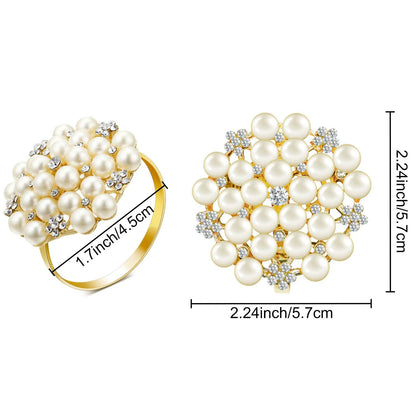 Hotop 12 Pcs Gold Napkin Rings Pearls and Flower Napkin Buckles Rhinestone Bling Round Holders for Wedding Party Dinner Holiday Banquet Christmas Thanksgiving Day Home Table Decoration