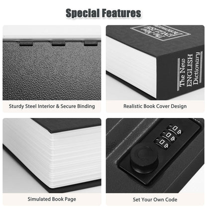 KYODOLED Diversion Book Safe with Combination Lock, Secret Safe Metal Lock Box, Money Storage Collection Box, 9.5" x 6.2" x 2.2" Black Large