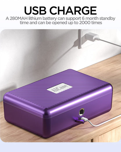 AICase Biometric Fingerprint Storage Box, Portable Cash Jewelry Security Lock Box Safe, Combination Lock for Car, Home, Office Travel