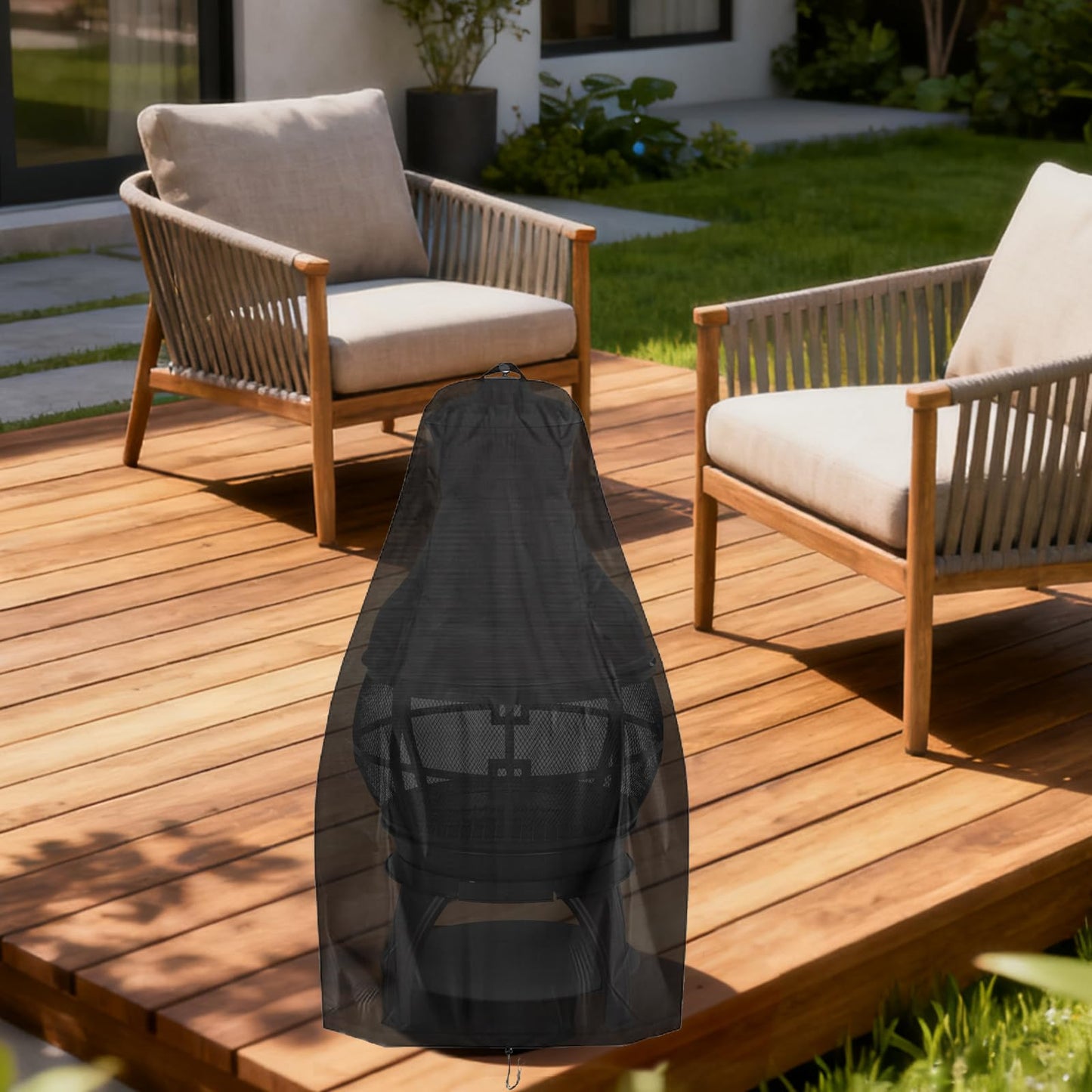 Aidetech Chiminea Cover for BALI OUTDOORS, Waterproof Outdoor Fireplace Fire Pit Cover- 25”D x 50”H, Black