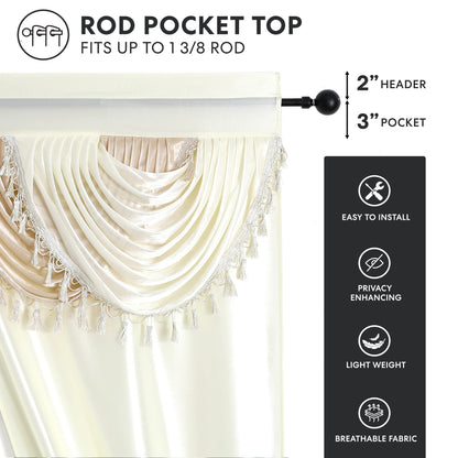 Regal Home Collections Amore Curtains 5-Piece Window Curtain Set - 54-Inch W x84-Inch L Panels with Attached Valance and 2 Tiebacks - Bedroom Curtains and Living Room Curtains (Beige)