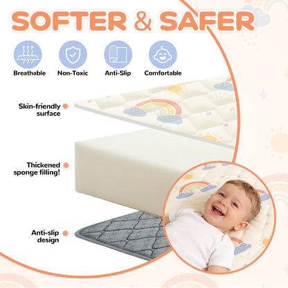 Deeteck 74" x 50" Playpen Mat - Thicken & Soft Baby Play Mats for Floor - Foam Playmats for Babies and Toddlers - Foldable & Washable Baby Activity Mat for Tummy Time & Crawling Non-Slip, Rainbow